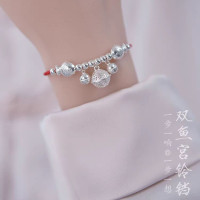 足銀999雙魚宮鈴 鈴鐺手鏈純銀手工編織腳鏈本命年古風一步一響