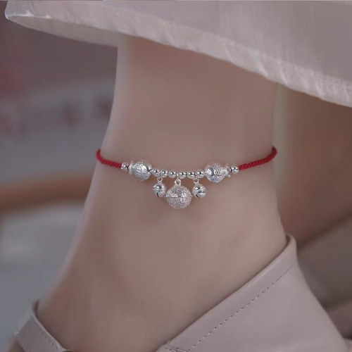 足銀999雙魚宮鈴 鈴鐺手鏈純銀手工編織腳鏈本命年古風一步一響