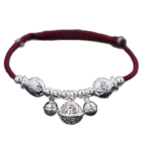 足銀999雙魚宮鈴 鈴鐺手鏈純銀手工編織腳鏈本命年古風一步一響