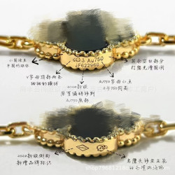 V金高版本四葉草五花手鏈厚鍍18K金CNC精雕釦天然紫玉髓瑪瑙貝母