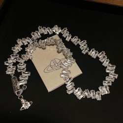 西太後高階方形鋯石手鏈 項鍊 輕奢氣質閃耀聚焦C位款毛衣鏈