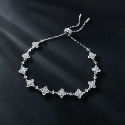 高級感女款精緻四葉草鋯石爆閃曡戴輕奢可調節手鏈女式飾品