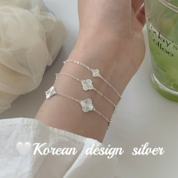 韓國小衆設計感銀飾品 S925純銀手鏈爆閃鐳射萬花筒四葉草手鏈女