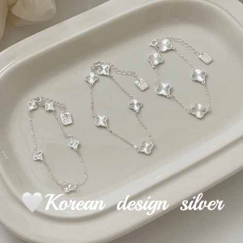 韓國小衆設計感銀飾品 S925純銀手鏈爆閃鐳射萬花筒四葉草手鏈女