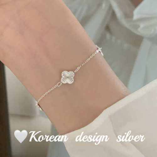 韓國小衆設計感銀飾品 S925純銀手鏈爆閃鐳射萬花筒四葉草手鏈女