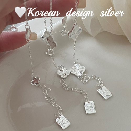 韓國小衆設計感銀飾品 S925純銀手鏈爆閃鐳射萬花筒四葉草手鏈女