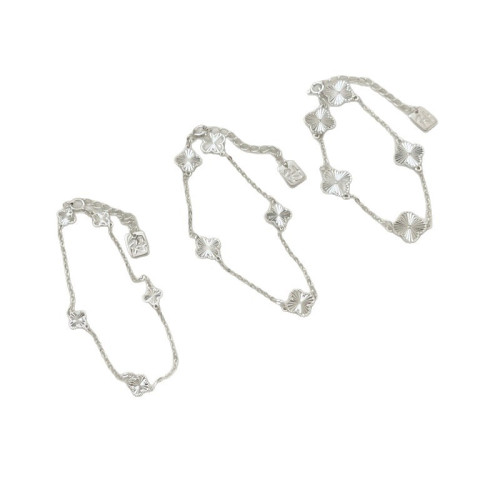 韓國小衆設計感銀飾品 S925純銀手鏈爆閃鐳射萬花筒四葉草手鏈女