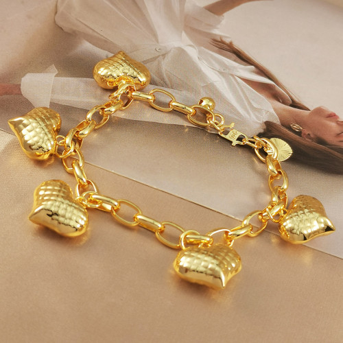 中東輕奢個性氣質雙色銅鍍24k金白K馬來西亞網紅桃心手鏈 中東輕奢個性氣質雙色銅鍍24k金白K馬來西亞網紅桃心手鏈