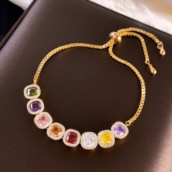 新款高仿多巴胺幾何方糖鋯石閨蜜手飾女輕奢小衆精緻巨好看的手鏈