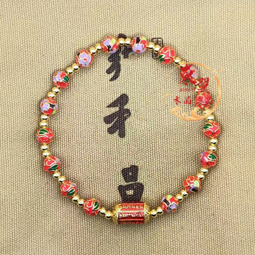 景區拿貨紅彩景泰藍五條經轉運珠手鏈香灰琉璃金箔潘家園繁花手串