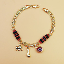 款波西米亞風格 紅黑串珠 惡魔之眼小象手鏈 銅鍍14K金