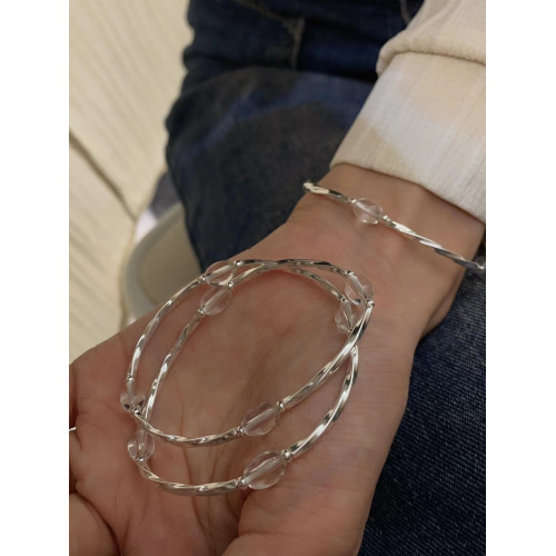 S925銀小清新小紅書爆款單層雙層三層白水晶拼接銀琯純銀手鏈