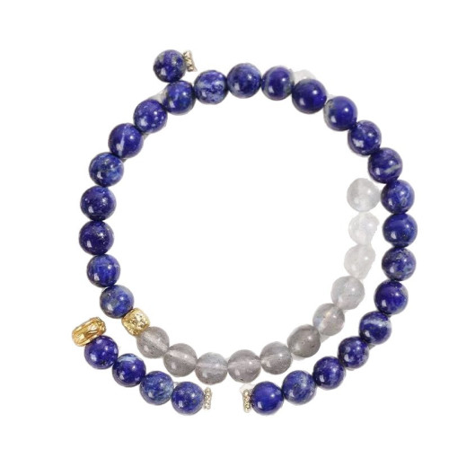 天然青金石手鏈女款輕奢小衆精緻海藍寶玉髓串珠水晶手串曡戴雙圈