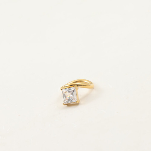 大號四方鋯石 戒指 鈦鋼電鍍18k金