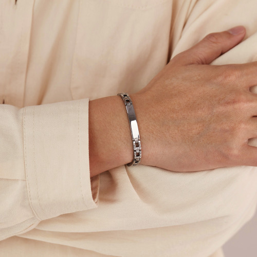 OPK手鏈男不鏽鋼個性光面彎牌時尚潮流錶帶式鈦鋼手飾