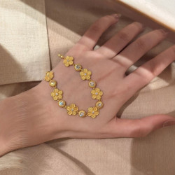 小紅書爆款刺綉小金花手鏈古法金色拉絲泡泡鑽花朵手鏈小衆設計