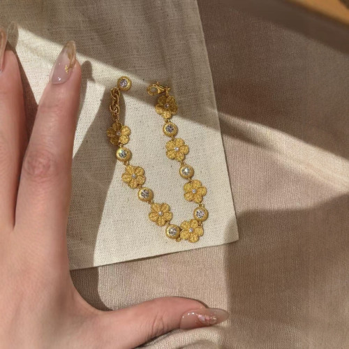 小紅書爆款刺綉小金花手鏈古法金色拉絲泡泡鑽花朵手鏈小衆設計