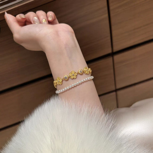 小紅書爆款刺綉小金花手鏈古法金色拉絲泡泡鑽花朵手鏈小衆設計