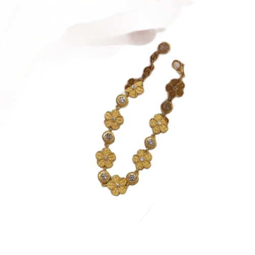 小紅書爆款刺綉小金花手鏈古法金色拉絲泡泡鑽花朵手鏈小衆設計