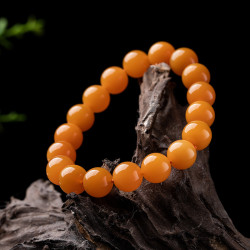 天然原礦緬黃玉手串圓珠手鏈緬甸黃龍玉蛋黃色玉石文玩手串男女款