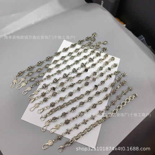 克羅伈手鏈S925標骰子寶劍十字花男女手飾歐美復古情侶芒星情侶鏈
