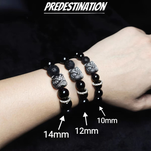 天然銀曜石國潮醒獅手鏈銀跑環星球珠黑曜石單圈手串潮流高級飾品 天然銀曜石國潮醒獅手鏈銀跑環星球珠黑曜石單圈手串潮流高級飾品