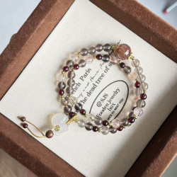 【立馬有錢】天然黑金超七冰曜石百搭手串石榴石金絲檀木瑪瑙小馬