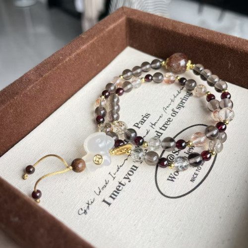 【立馬有錢】天然黑金超七冰曜石百搭手串石榴石金絲檀木瑪瑙小馬