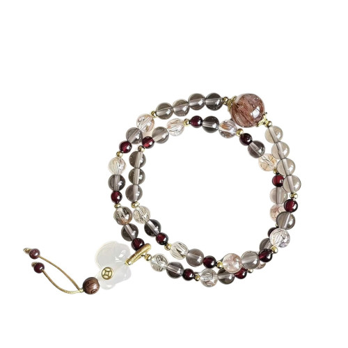 【立馬有錢】天然黑金超七冰曜石百搭手串石榴石金絲檀木瑪瑙小馬