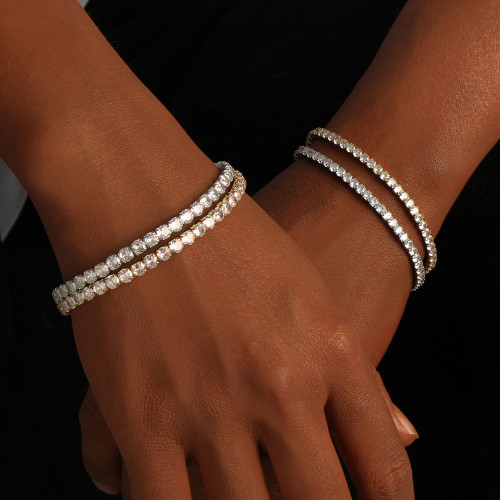 奢華優雅氣質單排彈力滿鑽手鏈不鏽鋼高質感鋯石網球手鏈時尚手鐲