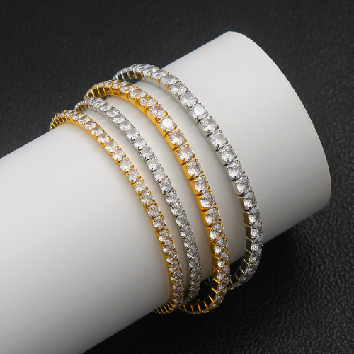 奢華優雅氣質單排彈力滿鑽手鏈不鏽鋼高質感鋯石網球手鏈時尚手鐲