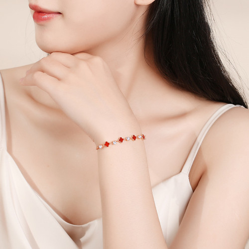 足銀999四葉草瑪瑙手鏈女時尚輕奢韓版高級感森系ins竹節手環