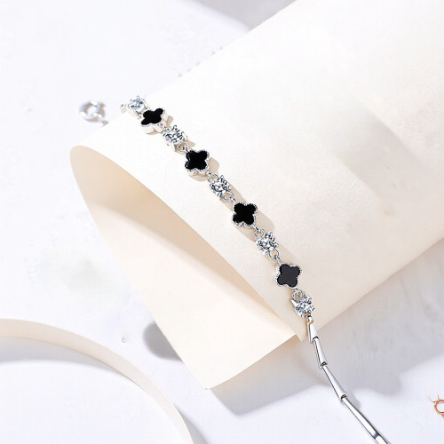 足銀999四葉草瑪瑙手鏈女時尚輕奢韓版高級感森系ins竹節手環