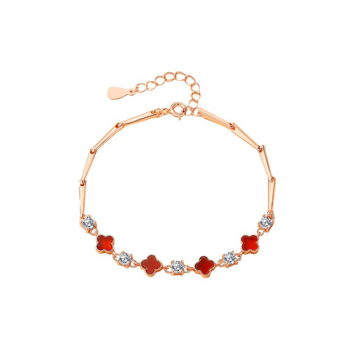 足銀999四葉草瑪瑙手鏈女時尚輕奢韓版高級感森系ins竹節手環