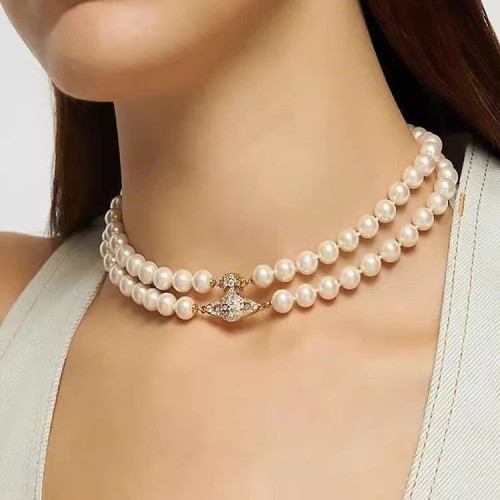 西太後雙層珍珠磁吸釦土星手鏈 項鍊 熱款高級感chocker鎖骨鍊