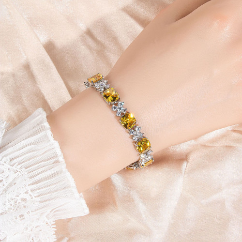 亮雅麗人幾何方塊鋯石手鏈時尚通勤鑲鑽奢華手鏈宴會禮服配飾