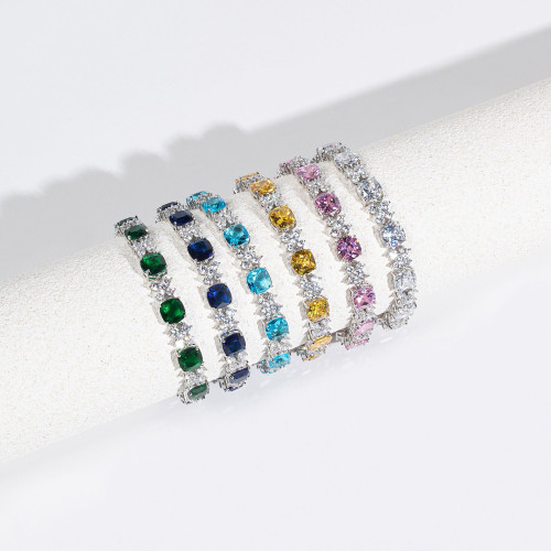 亮雅麗人幾何方塊鋯石手鏈時尚通勤鑲鑽奢華手鏈宴會禮服配飾