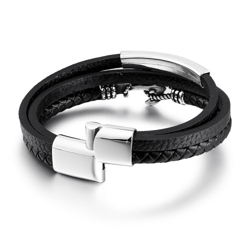 歐美時尚不鏽鋼船錨皮手鏈男士多層牛皮編織鈦鋼手鐲飾品 歐美時尚不鏽鋼船錨皮手鏈男士多層牛皮編織鈦鋼手鐲飾品