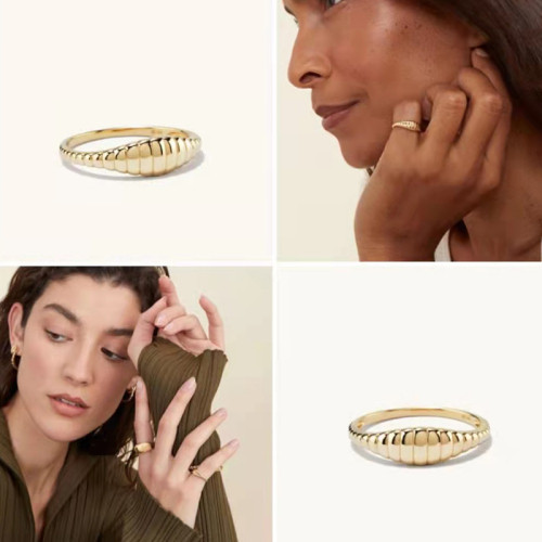 窄款小麵包戒指 鈦鋼電鍍18k金