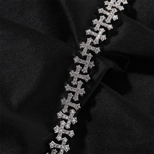 歐美嘻哈十字架手鏈ins男銅鑲鋯石11.5mm輕奢潮男女同款飾品