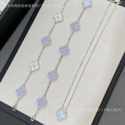 高版新款幸運草花朵手鏈女甜美百搭天然紫玉髓瑪瑙款厚鍍18k