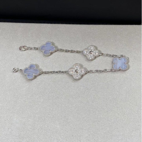 高版新款幸運草花朵手鏈女甜美百搭天然紫玉髓瑪瑙款厚鍍18k