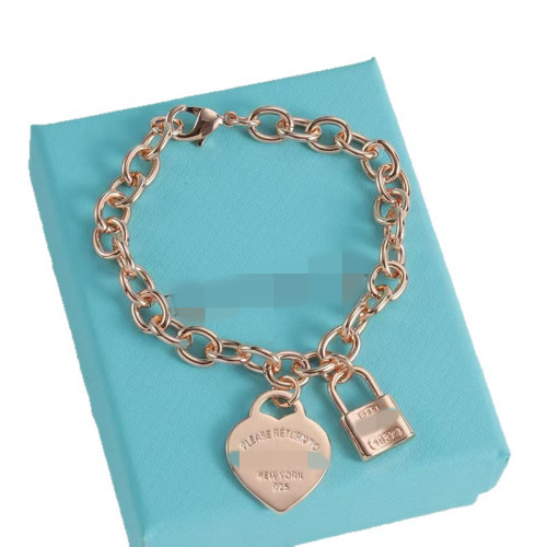 蒂家心形英文吊牌情侶手鏈愛心OT釦藍色琺瑯桃心圈手飾琺瑯工藝