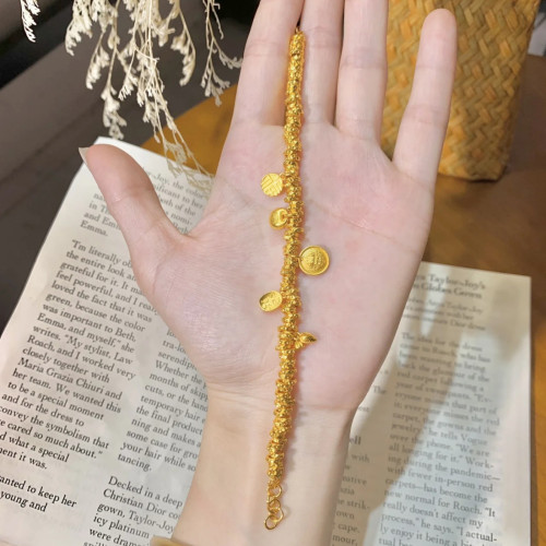 鍍真金強保色古法沙金胖福財神盤纏手鏈新中式國潮小衆設計手鏈