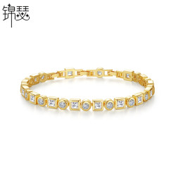錦瑟歐美新品滿鑽鋯石手鏈網球鏈男女同款士方形鋯石手飾