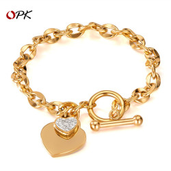 OPK飾品歐美時尚ins愛心不鏽鋼首飾個性OT釦高級感鈦鋼手鏈女