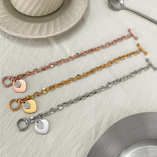 OPK飾品歐美時尚ins愛心不鏽鋼首飾個性OT釦高級感鈦鋼手鏈女