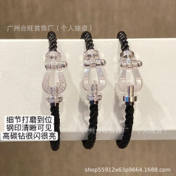 高版本Fre弗雷德 Force10馬蹄釦V金鑲鑽手鏈男女情侶款純銀手繩