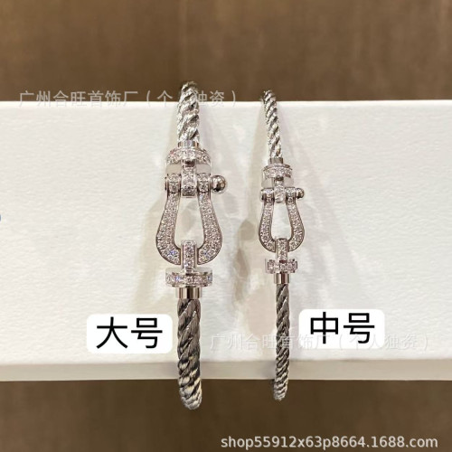 高版本Fre弗雷德 Force10馬蹄釦V金鑲鑽手鏈男女情侶款純銀手繩