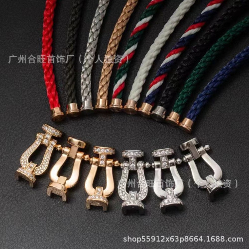 高版本Fre弗雷德 Force10馬蹄釦V金鑲鑽手鏈男女情侶款純銀手繩